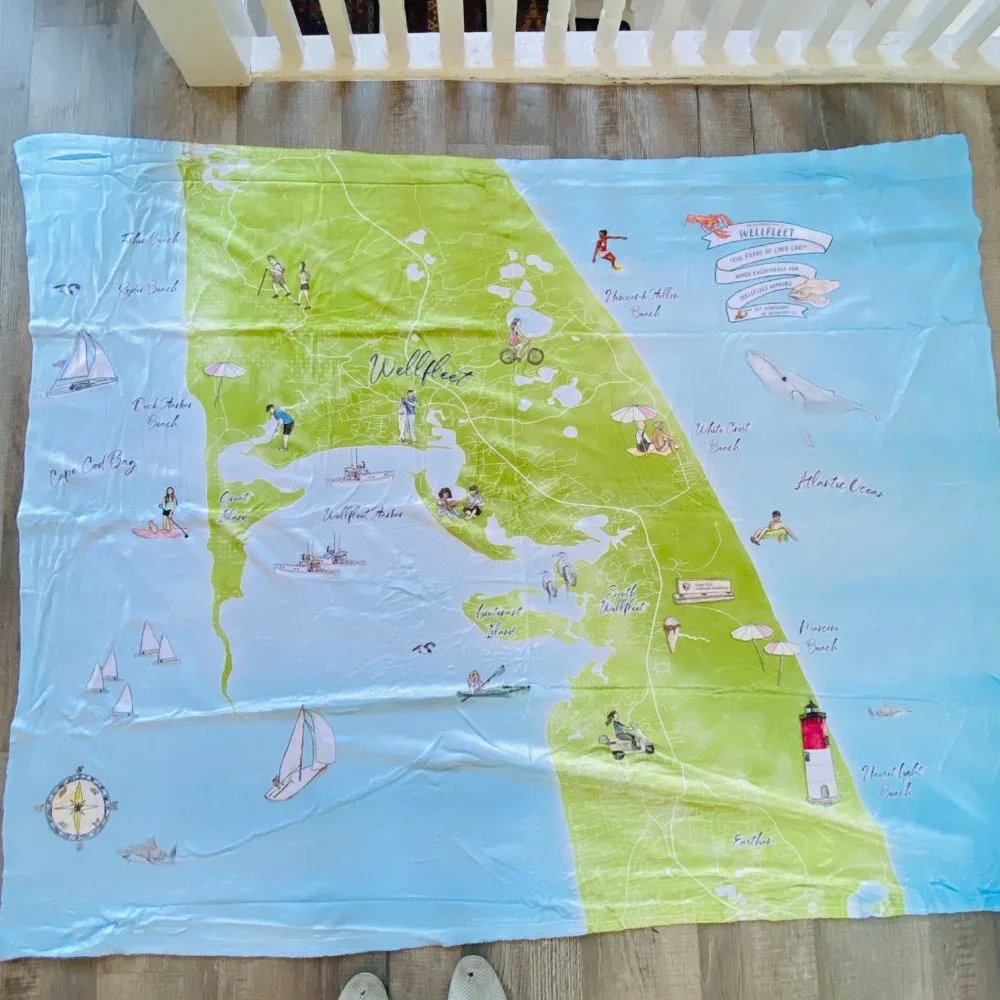 NEW without TAGS PLUSH illustrated Map of Wellfleet fleece blankets